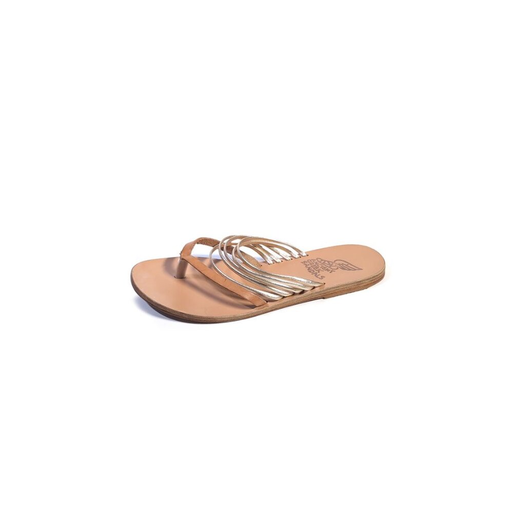 Ancient Greek Sandals Tan & Gold Leather Slide Sandals Eur 39 | US 8 - Picture 2 of 11
